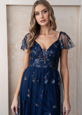 Soieblu Angelica Embellished Gown in Navy *Only Large Left*