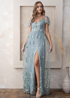 Soieblu Angelica Embellished Gown in Blue-Green