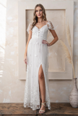 Soieblu Angelica Short Sleeve V-Neck Embellished Maxi Gown in White