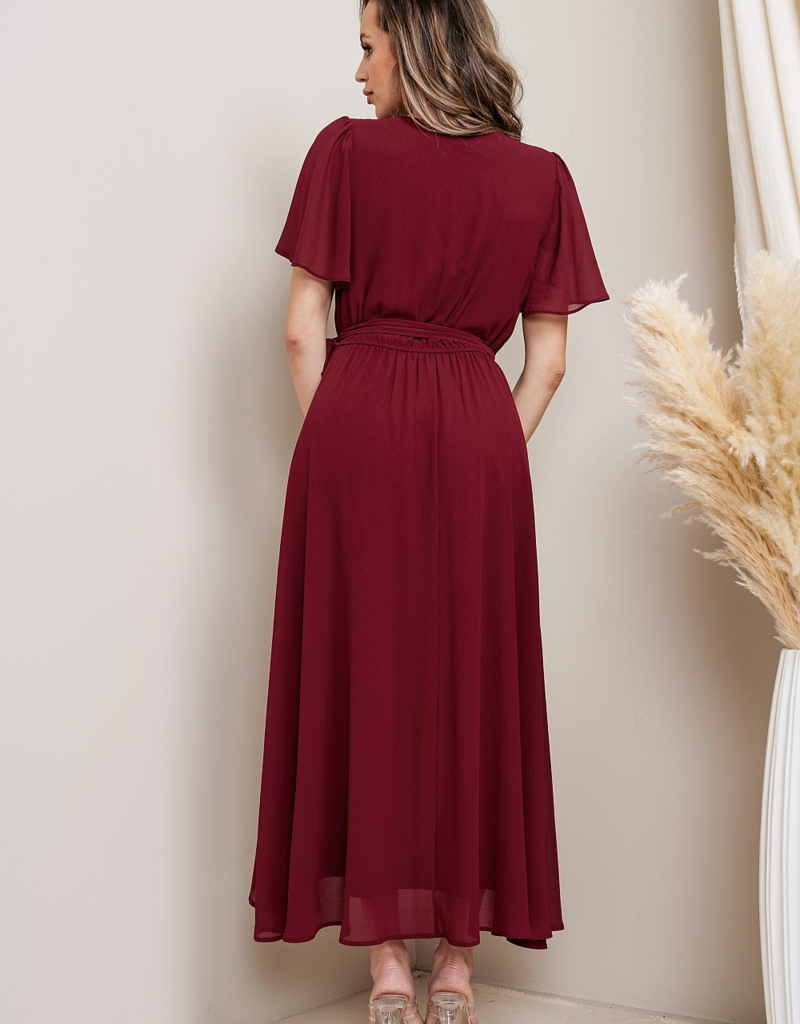 Soieblu Lexi Midi Wrap Dress in Wine Red