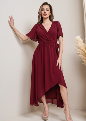 Soieblu Lexi Midi Wrap Dress in Wine Red