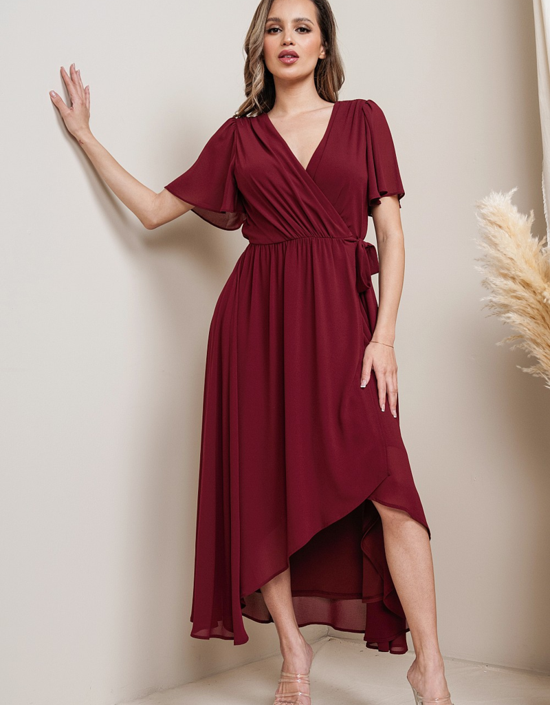 Soieblu Lexi Midi Wrap Dress in Wine Red