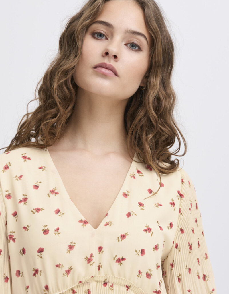 ICHI Neally Pleated Mini Dress In Geranium Flower