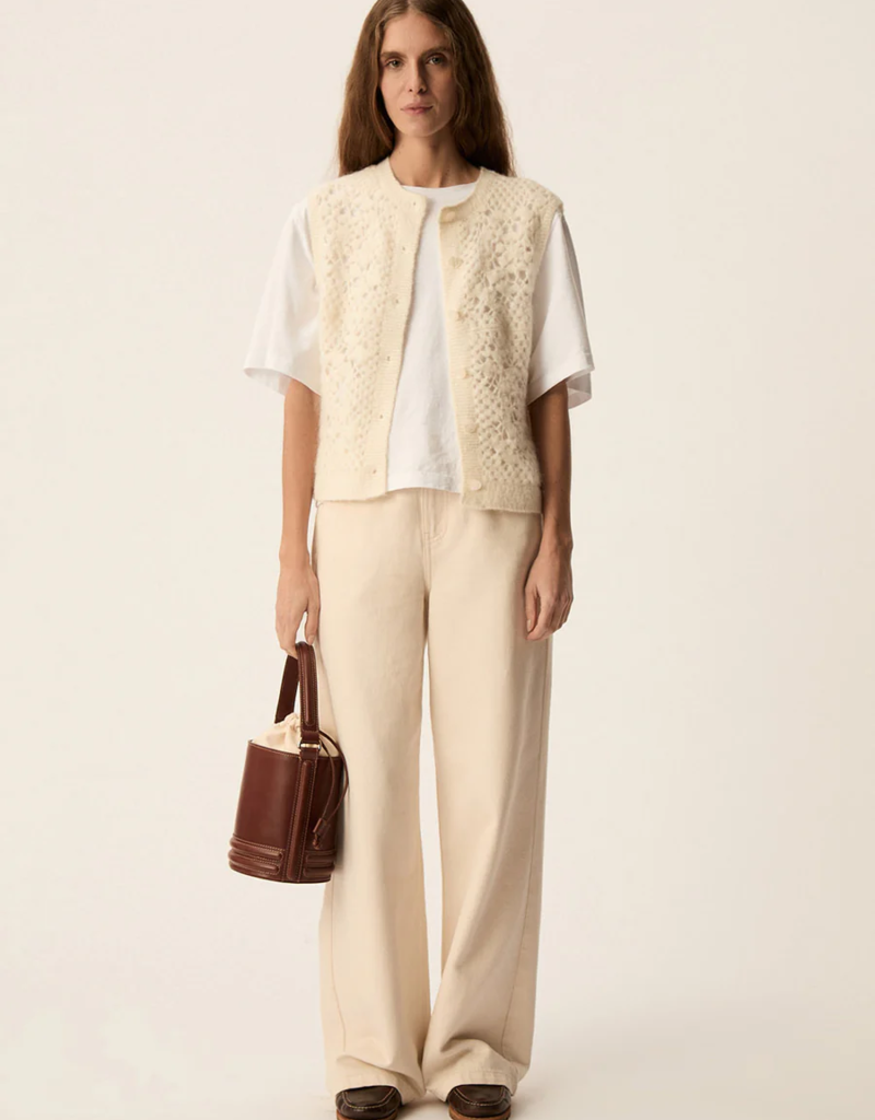 Des Petits Hauts Cemilie Open Work Sleeveless Button Cardigan