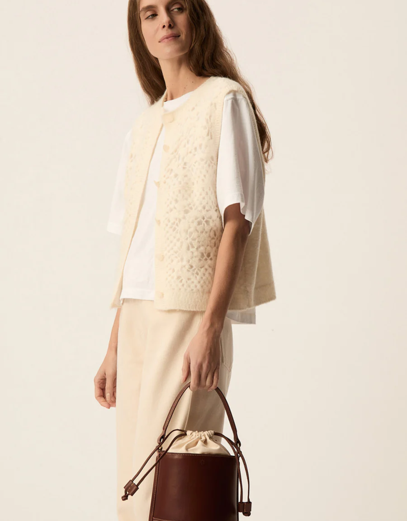 Des Petits Hauts Cemilie Open Work Sleeveless Button Cardigan