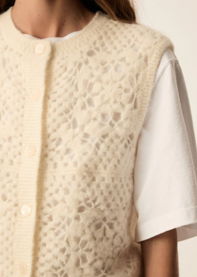 Des Petits Hauts Cemilie Open Work Sleeveless Button Cardigan