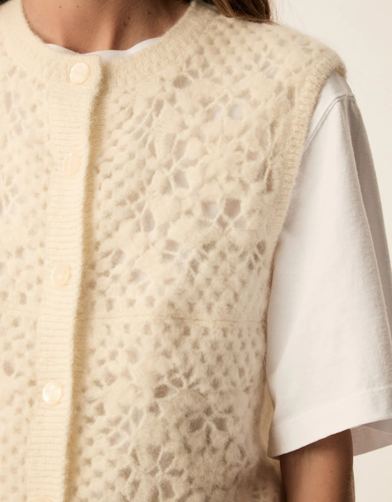 Des Petits Hauts Cemilie Open Work Sleeveless Button Cardigan