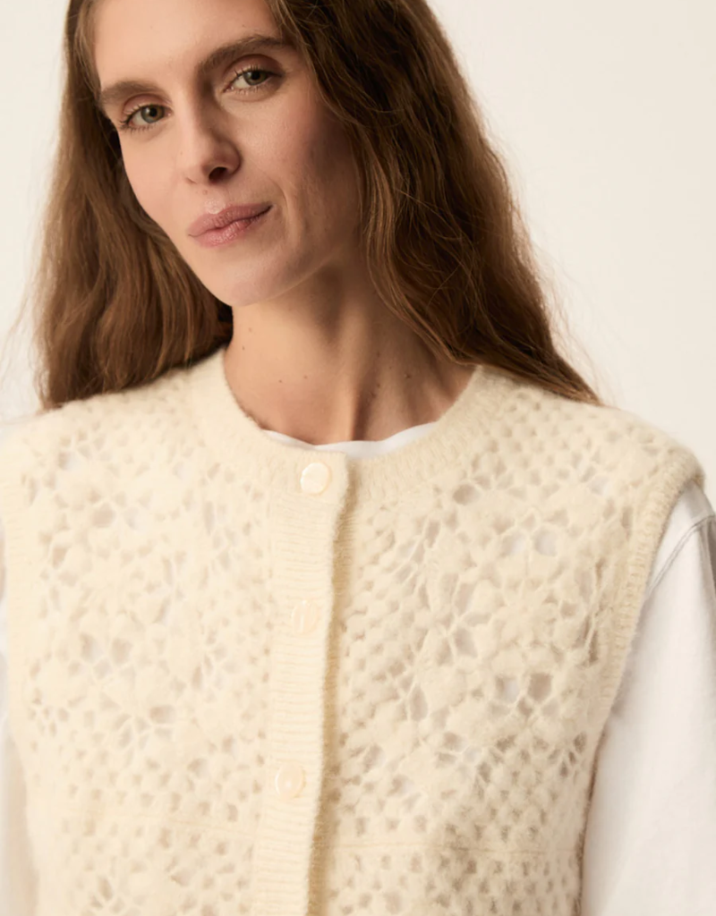 Des Petits Hauts Cemilie Open Work Sleeveless Button Cardigan