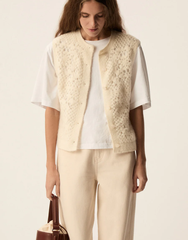 Des Petits Hauts Cemilie Open Work Sleeveless Button Cardigan