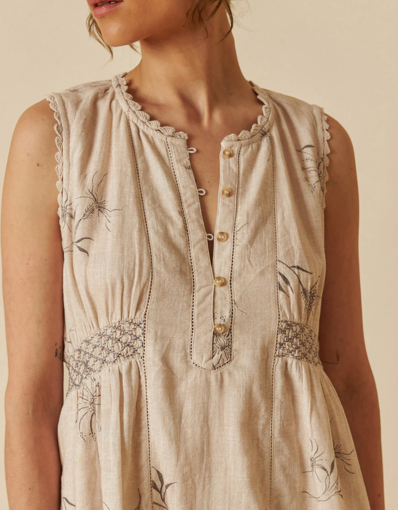 Indi and Cold Feather Flower Sleeveless Organic Cotton Dress