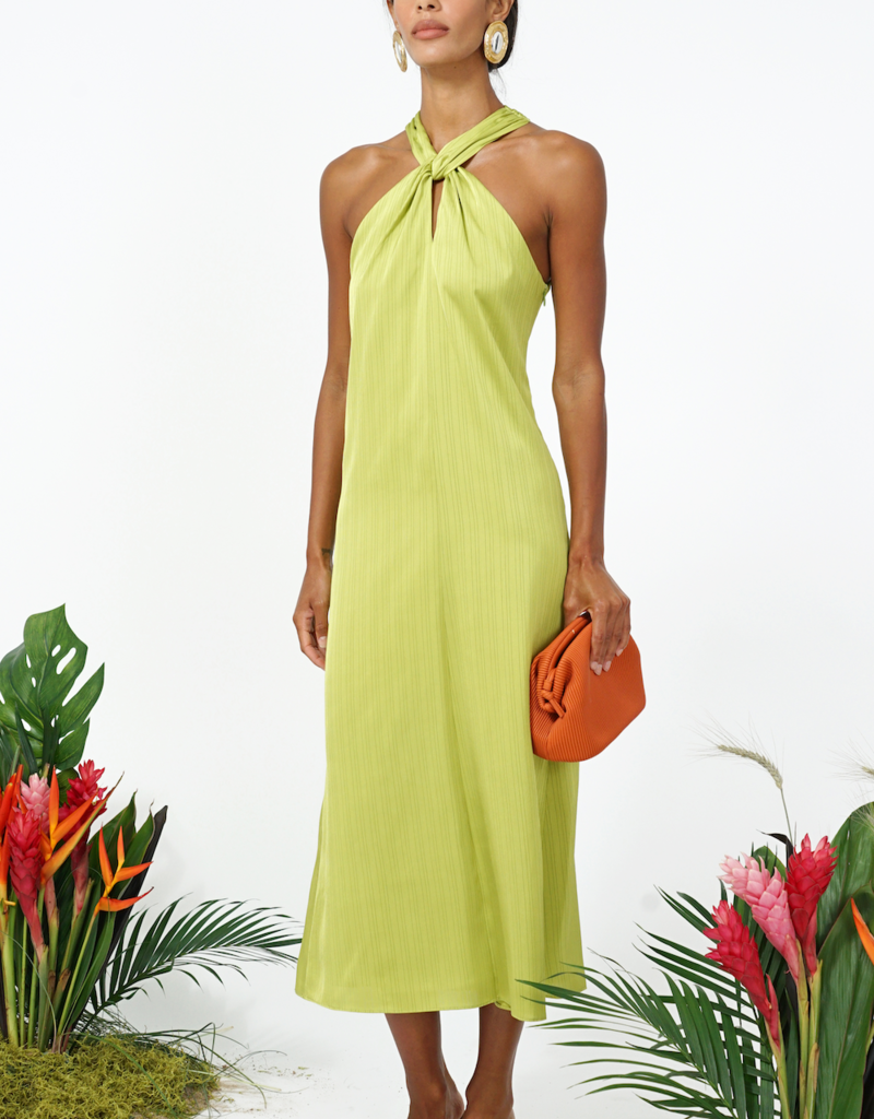 Adelyn Rae Kristine Halter Bow Back Satin Midi Dress