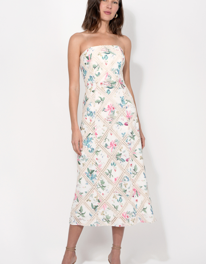Adelyn Rae Manon Crochet Printed Strapless Midi Dress