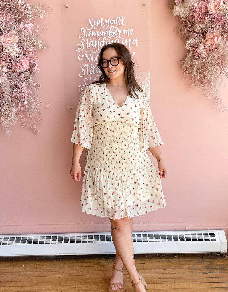 ICHI Neally Pleated Mini Dress In Geranium Flower