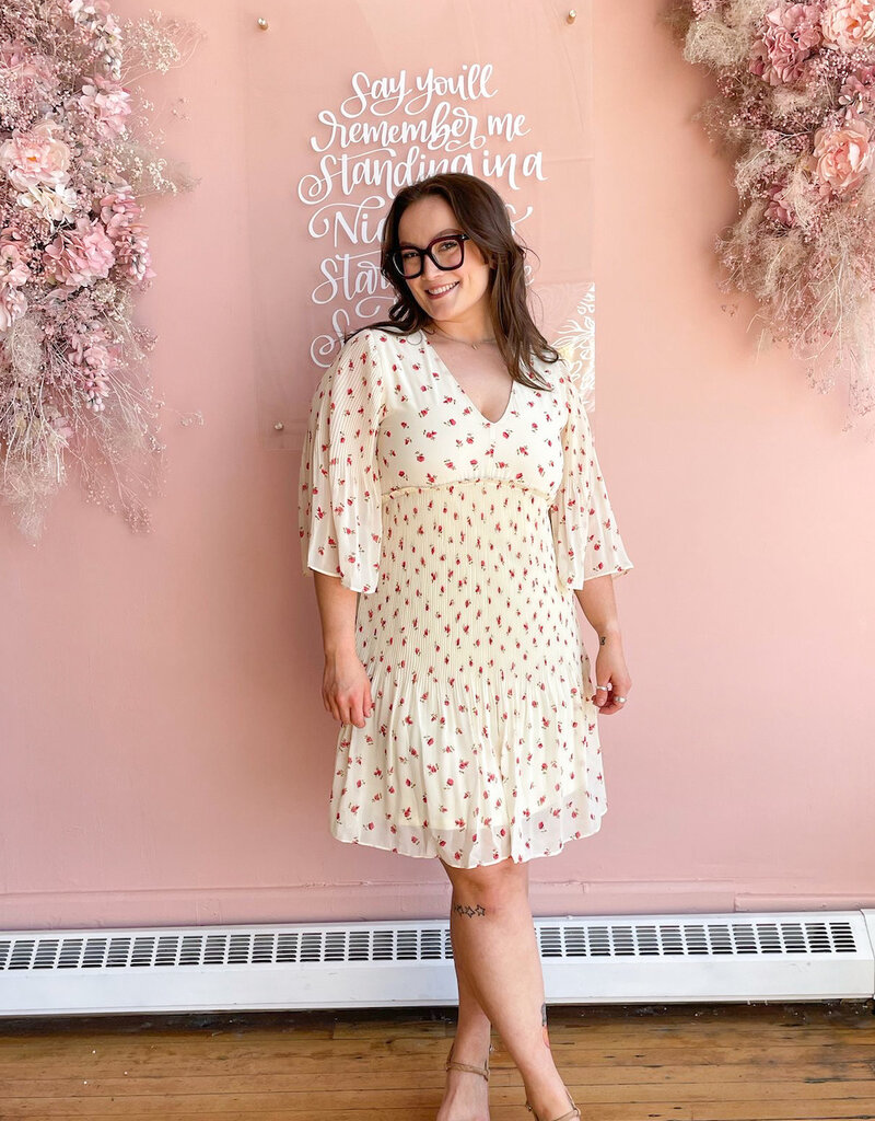 ICHI Neally Pleated Mini Dress In Geranium Flower