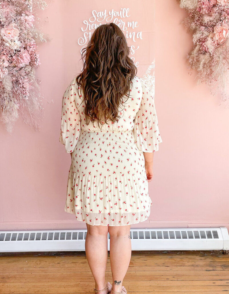 ICHI Neally Pleated Mini Dress In Geranium Flower