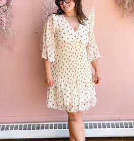 ICHI Neally Pleated Mini Dress In Geranium Flower