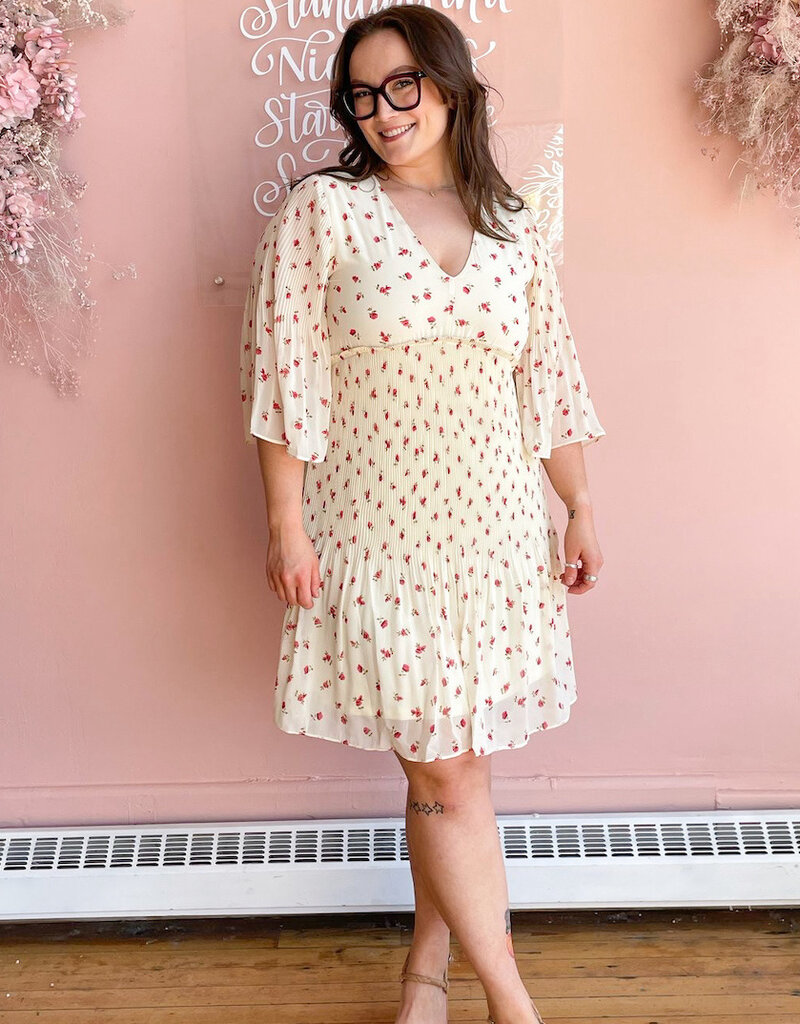 ICHI Neally Pleated Mini Dress In Geranium Flower