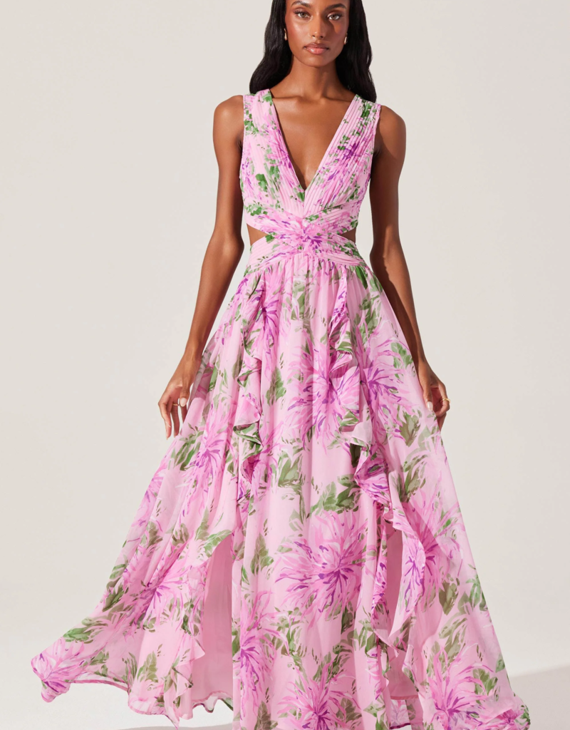 ASTR Noya Floral Cutout Maxi Dress
