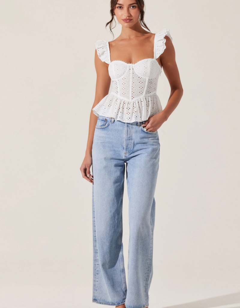 ASTR Baylin Eyelet Peplum Corset Top