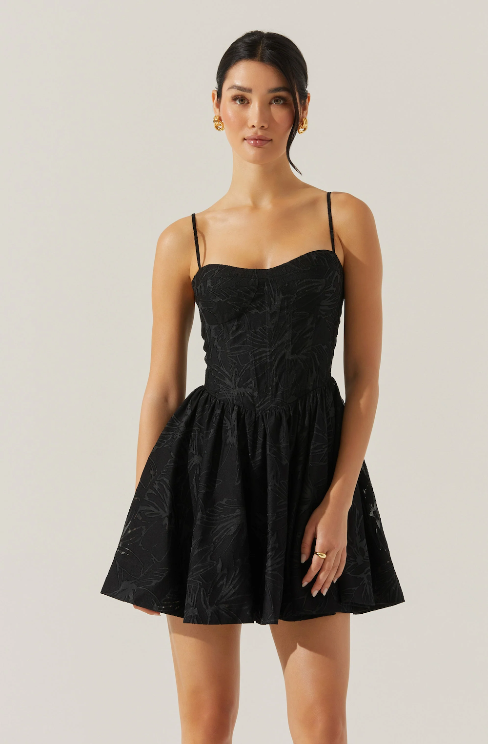 ●depound● Strappy bustier dress black DP2436OP009MBBFR astr-linelly-jacquard-bustier-