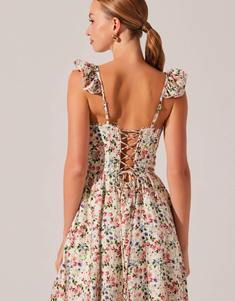 ASTR Wedelia Floral Bustier Midi Dress in Multi-Colour Floral