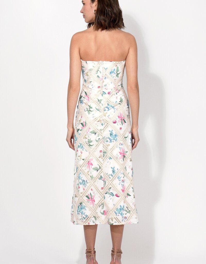 Adelyn Rae Manon Crochet Printed Strapless Midi Dress