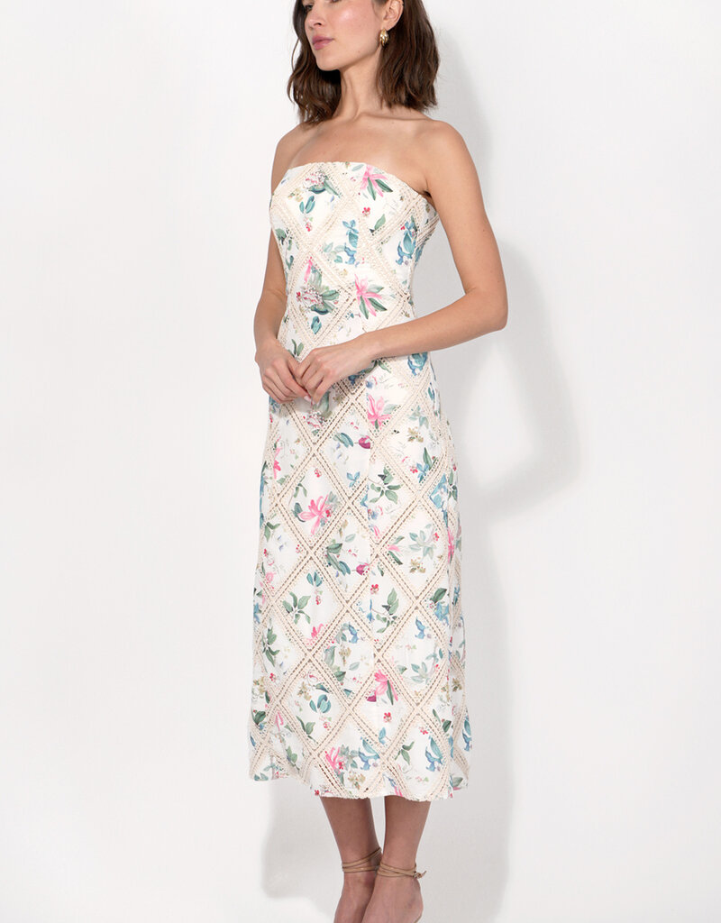 Adelyn Rae Manon Crochet Printed Strapless Midi Dress