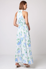 Angel Eye Lemon Floral Halter Dress in White and Blue Floral