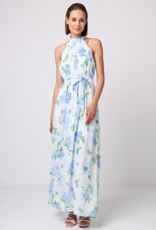 Angel Eye Lemon Floral Halter Dress in White and Blue Floral