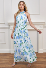 Angel Eye Lemon Floral Halter Dress in White and Blue Floral