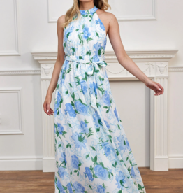 Angel Eye Lemon Floral Halter Dress in White and Blue Floral
