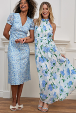 Angel Eye Lemon Floral Halter Dress in White and Blue Floral