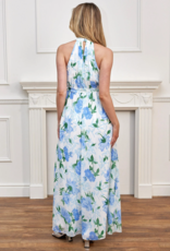 Angel Eye Lemon Floral Halter Dress in White and Blue Floral