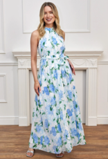 Angel Eye Lemon Floral Halter Dress in White and Blue Floral