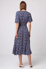 Angel Eye Paige Flutter Sleeve Midi Dress in Navy Floral