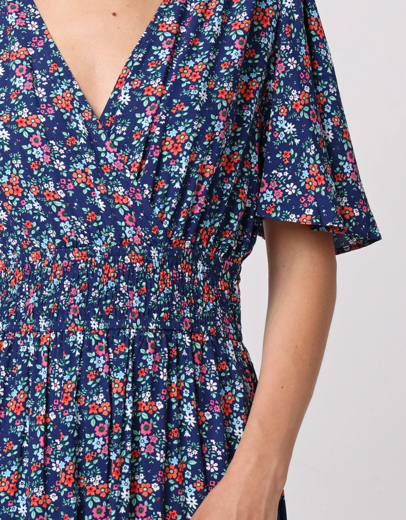 Angel Eye Paige Flutter Sleeve Midi Dress in Navy Floral