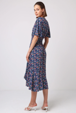 Angel Eye Paige Flutter Sleeve Midi Dress in Navy Floral