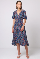 Angel Eye Paige Flutter Sleeve Midi Dress in Navy Floral
