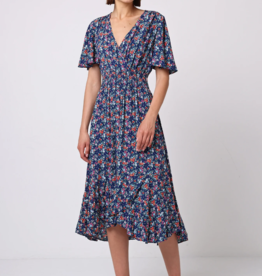Angel Eye Paige Flutter Sleeve Midi Dress in Navy Floral