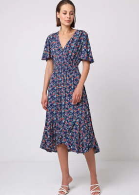 Angel Eye Paige Flutter Sleeve Midi Dress in Navy Floral
