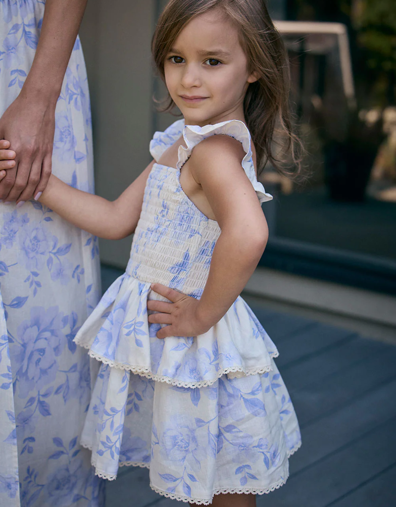 Saltwater Luxe Kids Raynbow Dress in Bluebell Floral