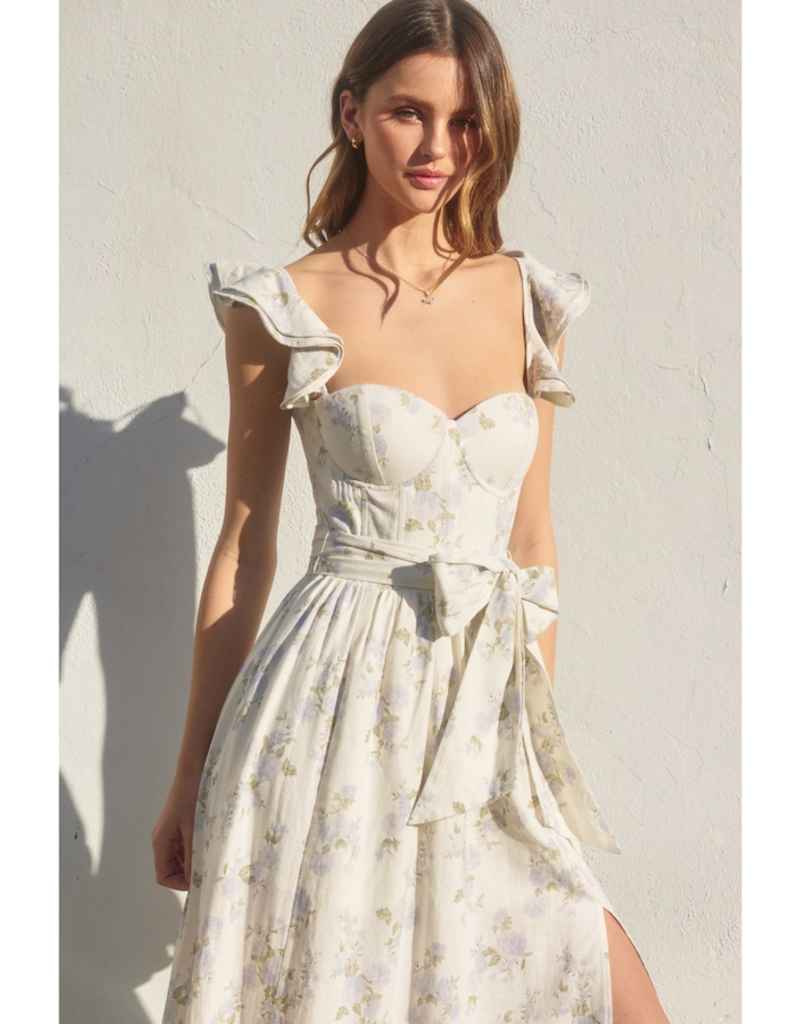 Dress Forum Say Nothing Bustier Flutter Sleeve Midi Dress in Dreamy Blues Floral