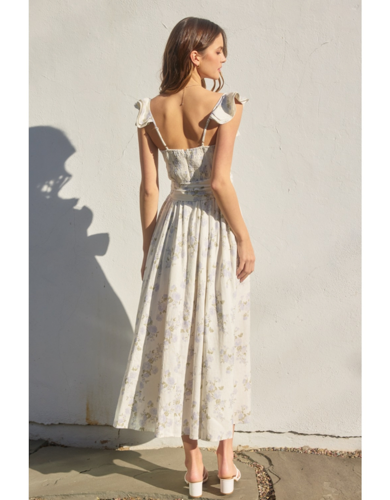 Dress Forum Say Nothing Bustier Flutter Sleeve Midi Dress in Dreamy Blues Floral