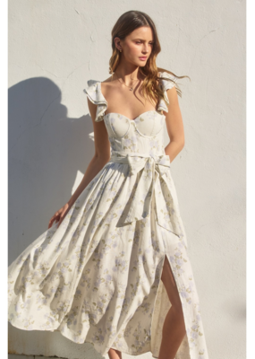 Dress Forum Say Nothing Bustier Flutter Sleeve Midi Dress in Dreamy Blues Floral