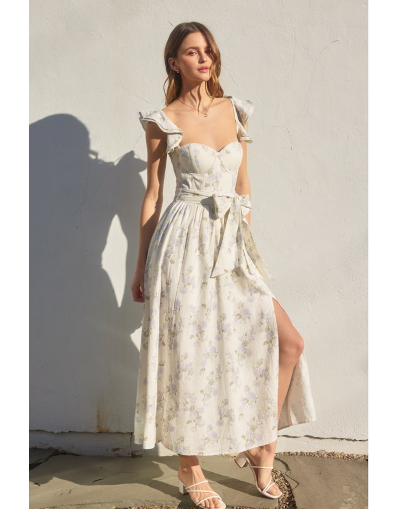 Dress Forum Say Nothing Bustier Flutter Sleeve Midi Dress in Dreamy Blues Floral