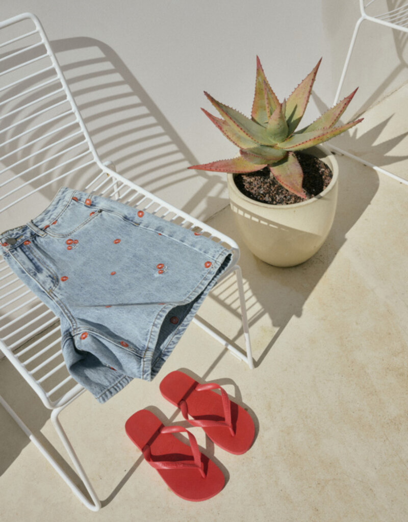 Kaffe Babeth Denim Shorts with Red Embroidery