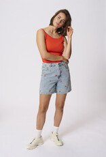 Kaffe Babeth Denim Shorts with Red Embroidery