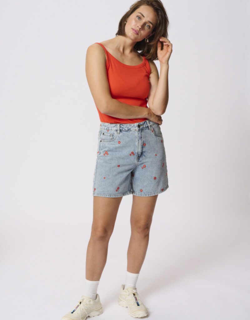 Kaffe Babeth Denim Shorts with Red Embroidery