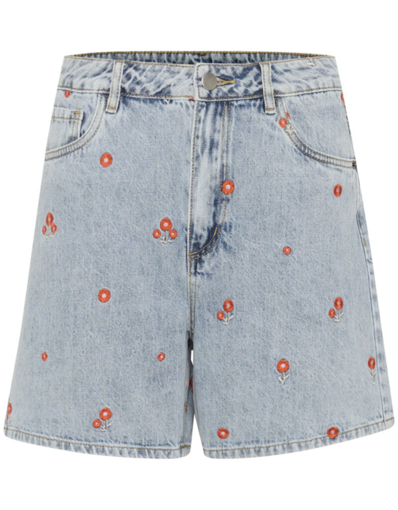 Kaffe Babeth Denim Shorts with Red Embroidery