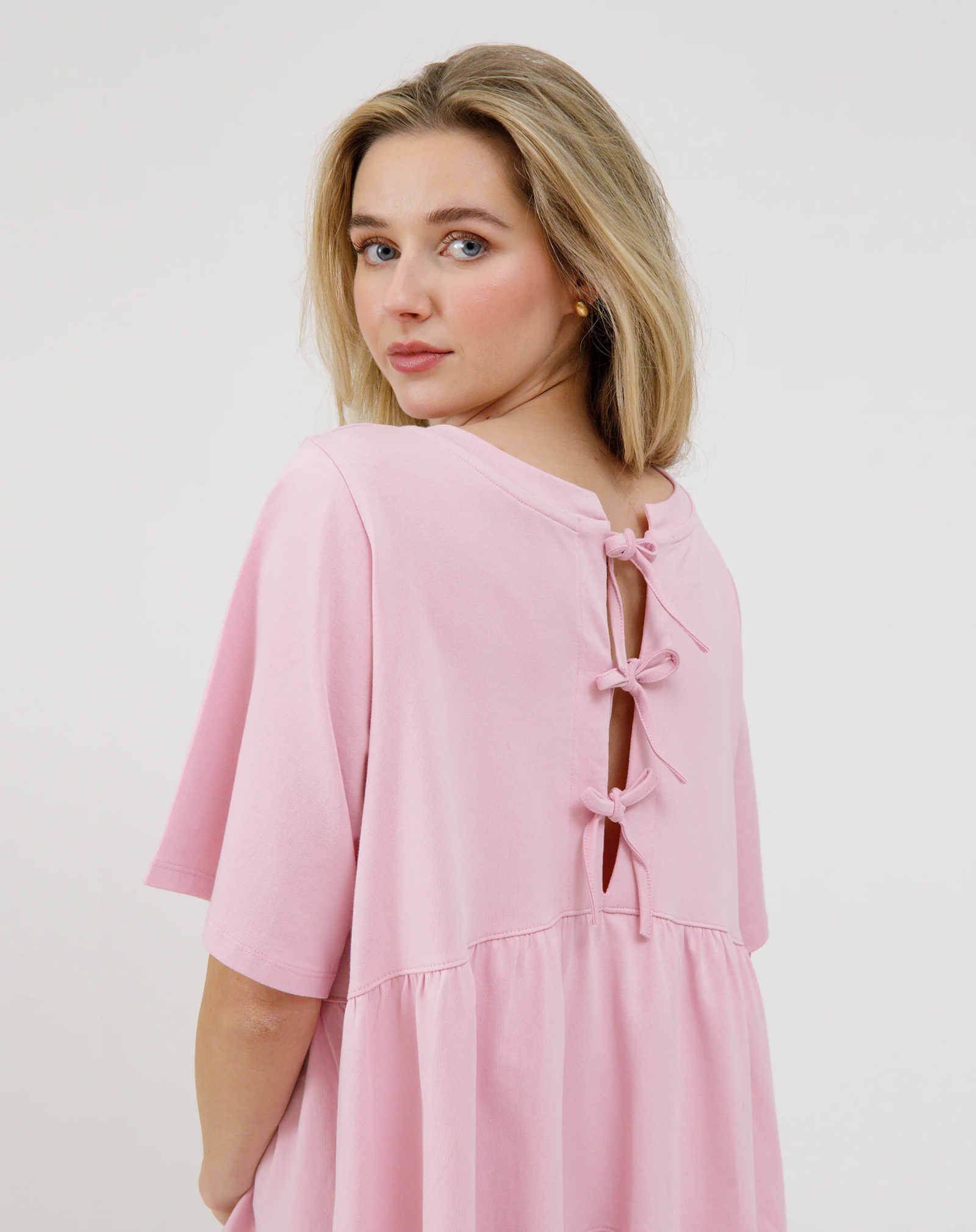 Brunette The Label Tiered T-Shirt Dress W/ Bows